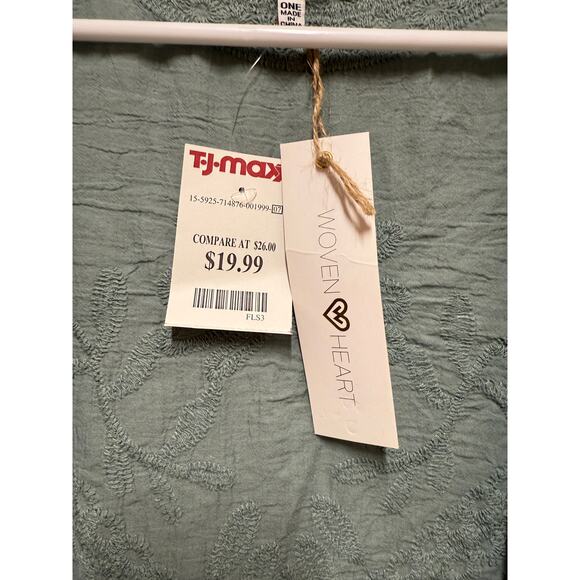 Woven Heart Sage Green Kimono Coverup textured embroidered One Size - Picture 4 of 7